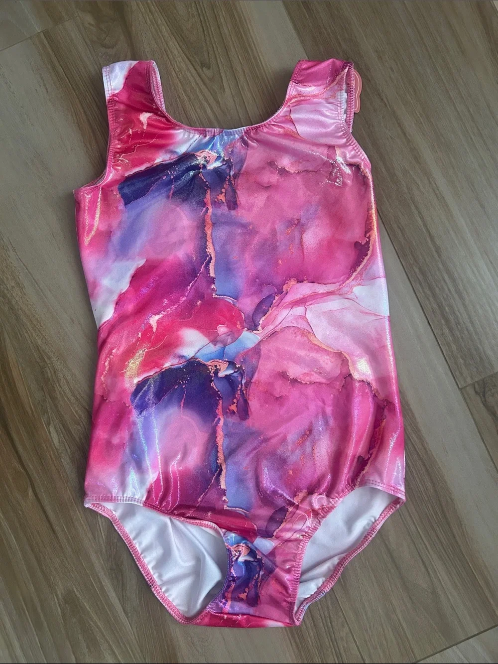 Pink Marble Leotard with Iridescent Purple Spandex Bike Shorts
